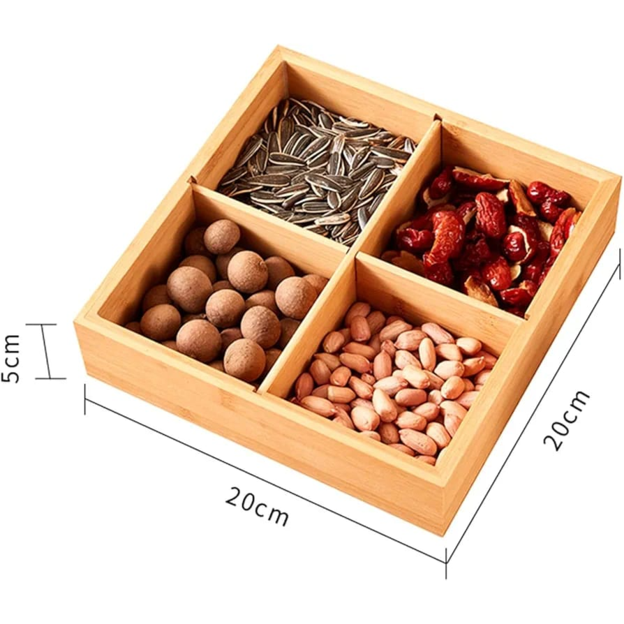 Wooden Dried Fruit Snacks Storage Box 4 Slots