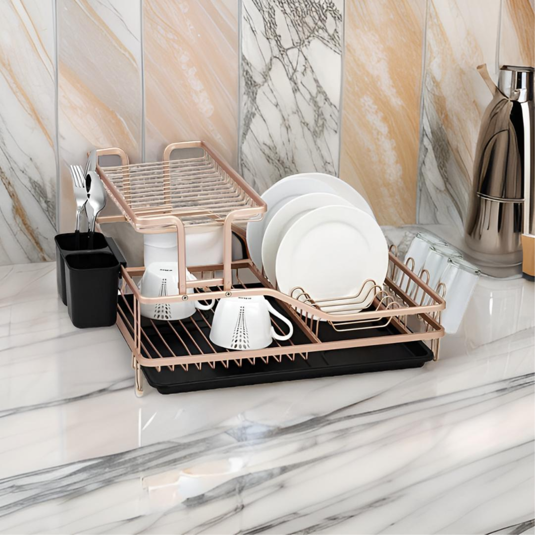 2 Layer Kitchen Stainless Steel Dish Rack gold