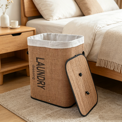 Bamboo Woven Laundry Basket Square 40X30X50 Cm
