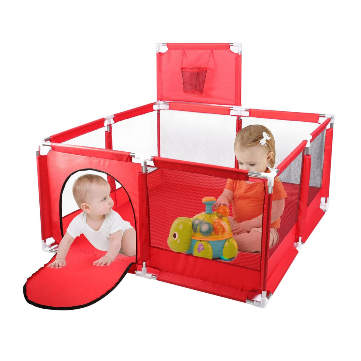 Baby Playpen with Basketball Hoop 126×126cm×66cm Large Indoor Outdoor Play Yard for Toddlers & Kids