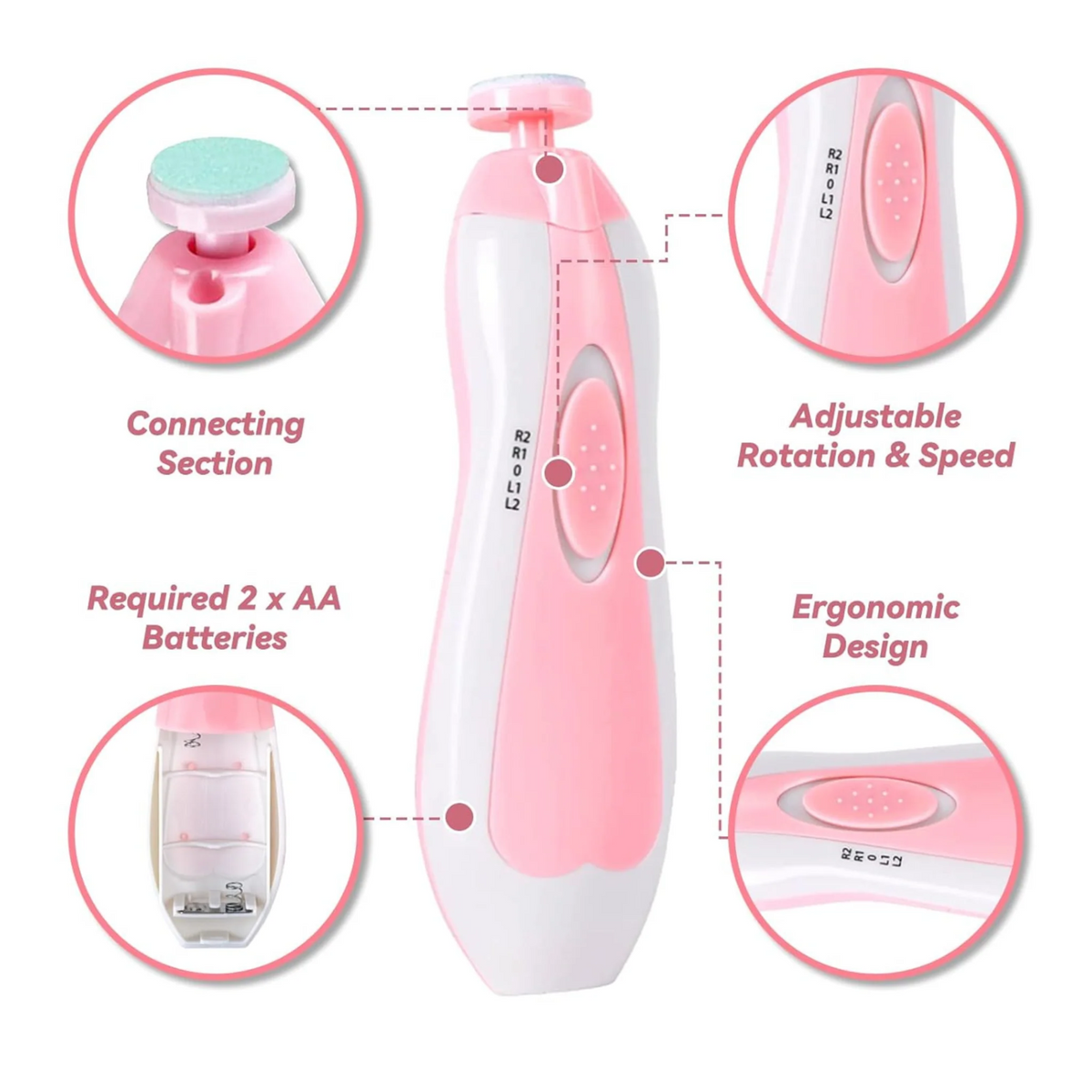 Electric Baby Nail Trimmer Set with 6 Grinding Heads