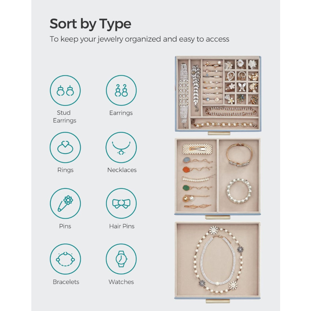 Jewelry Storage Box Organizer with 2 Drawers
