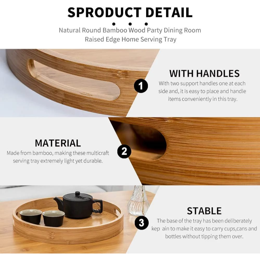 Bamboor Round Serving Tray Set with Handle 4 pcs