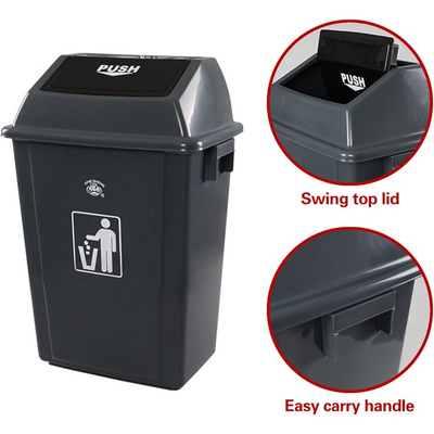 Plastic Dustbin With Push Lid, 40L