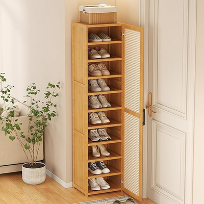 Bamboo Single Door Shoe Cabinet 10 Layers