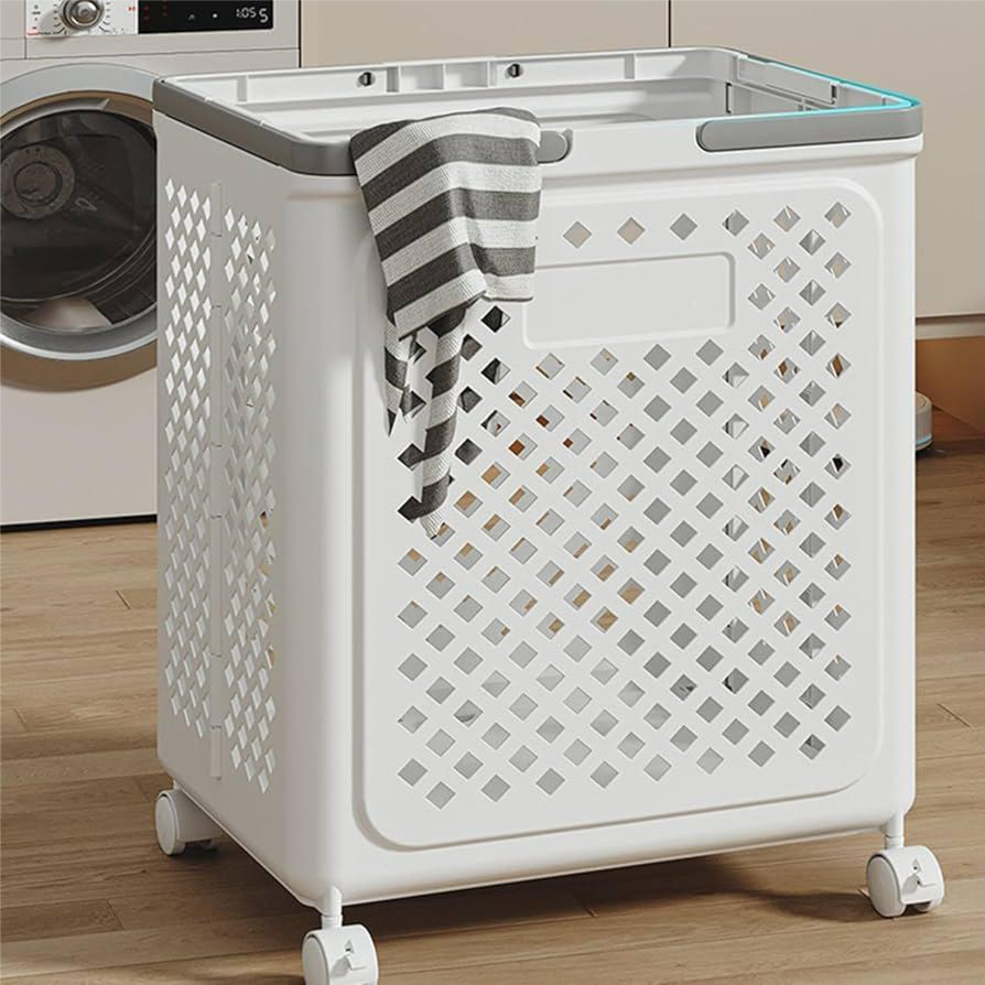Plastic Foldable Laundry Basket with Wheels