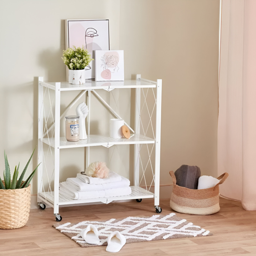 Foldable Kitchen Storage Rack 3 Layer White
