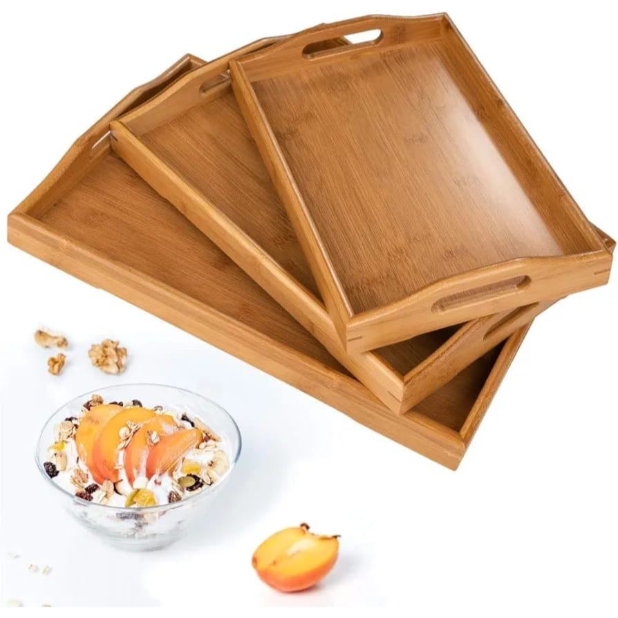 Bamboo Serving Tray Set Rectangular 3 Sizes