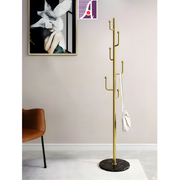 Metal Coat Stand Stable Marble Round Base with Hooks