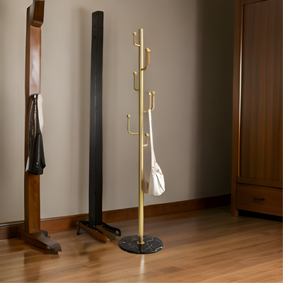 Metal Coat Stand Stable Marble Round Base with Hooks