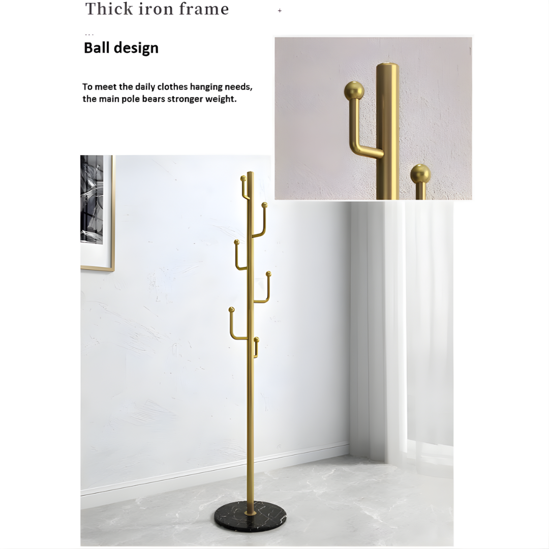 Metal Coat Stand Stable Marble Round Base with Hooks