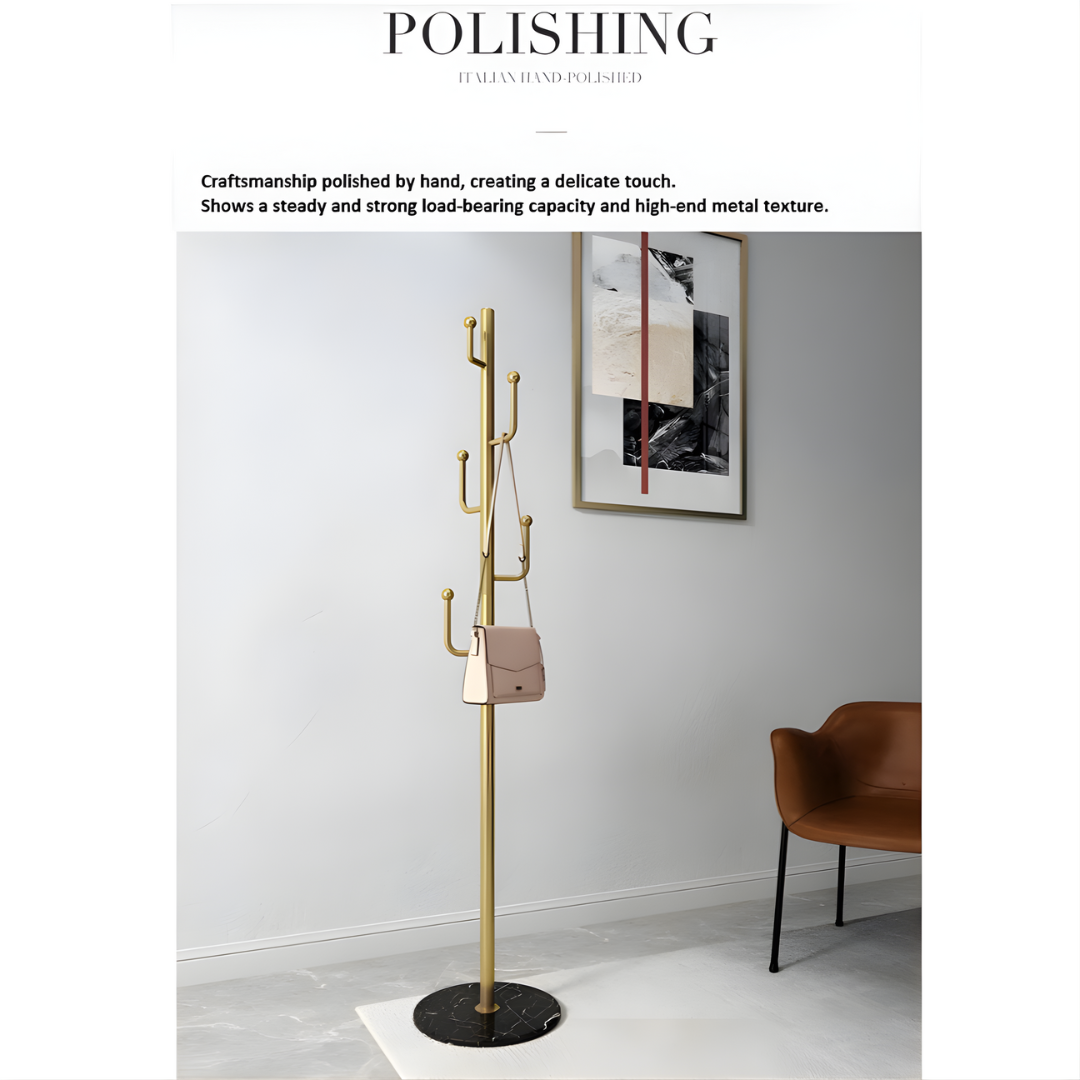 Metal Coat Stand Stable Marble Round Base with Hooks