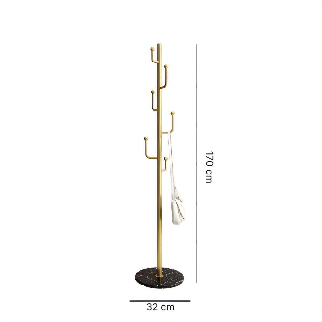 Metal Coat Stand Stable Marble Round Base with Hooks