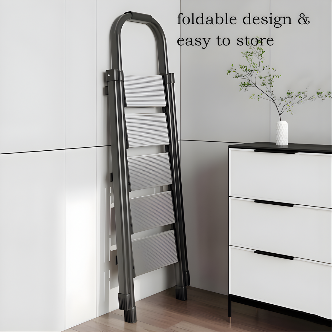 Household Aluminum Folding 5 Step Ladder black