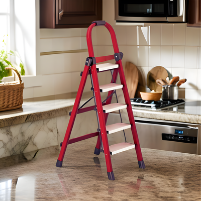 Household Aluminum Folding 5 Step Ladder black
