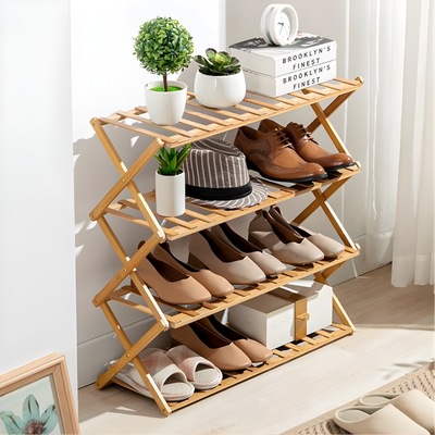 Foldable Shoe Rack Wooden 4 Tier