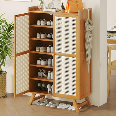 Bamboo Shoe Rack Cabinet 2 Door 6 Layer