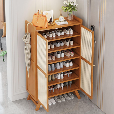 Bamboo Shoe Rack Cabinet 2 Door 6 Layer
