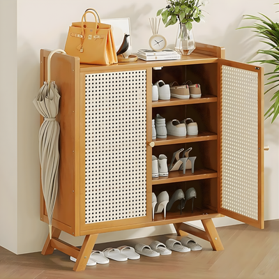 Bamboo Shoe Cabinet 2 Door 4 Layers
