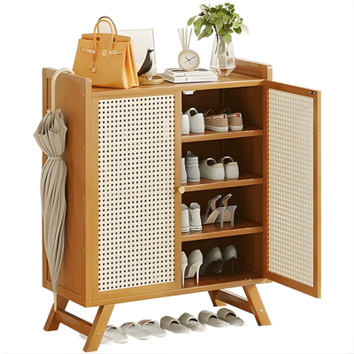 Bamboo Shoe Cabinet 2 Door 4 Layers