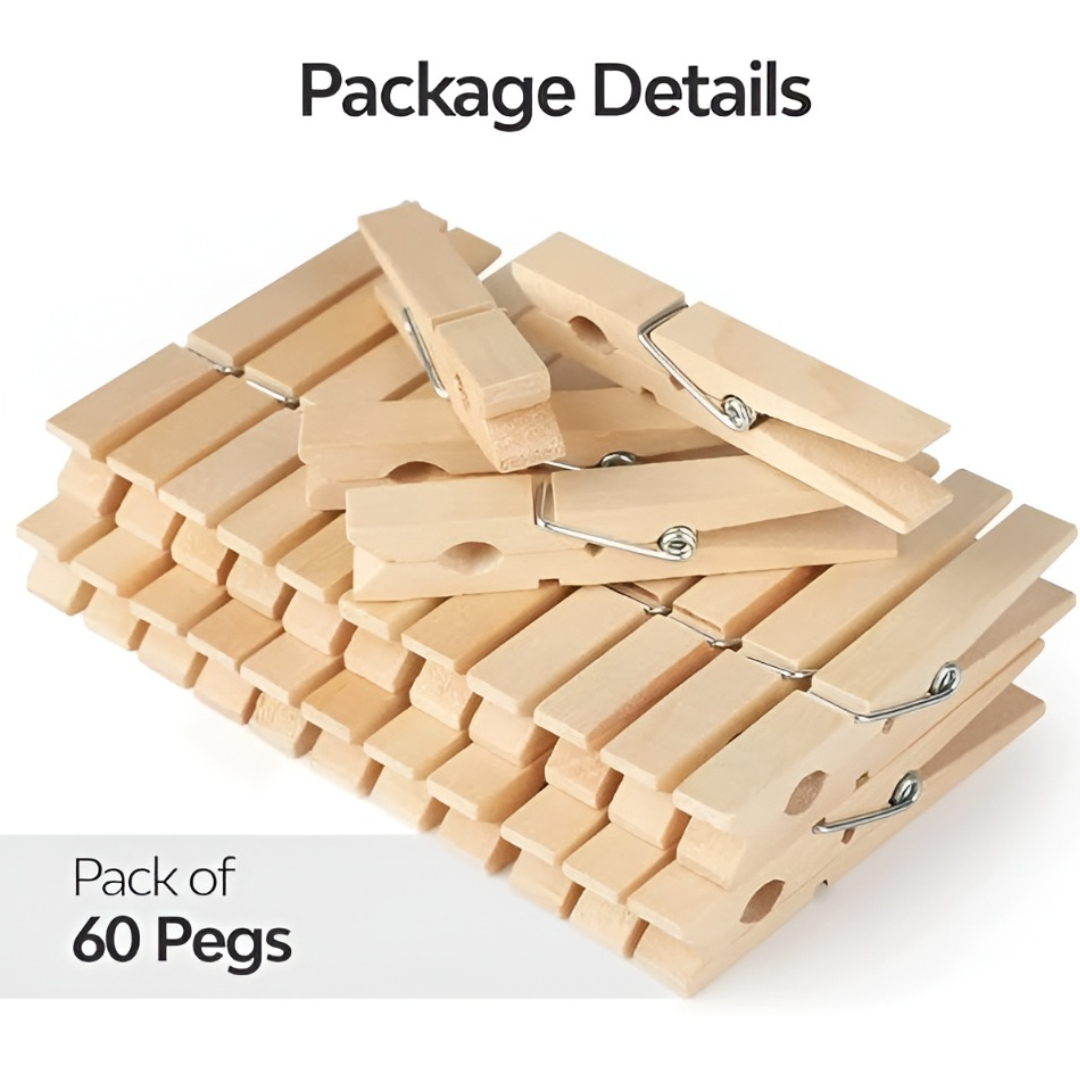 Wooden Clothes Pegs 60 Pcs