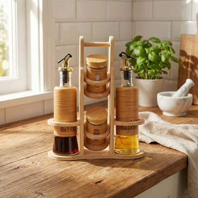 Bamboo Glass Pantry Jar 5 Pcs Set