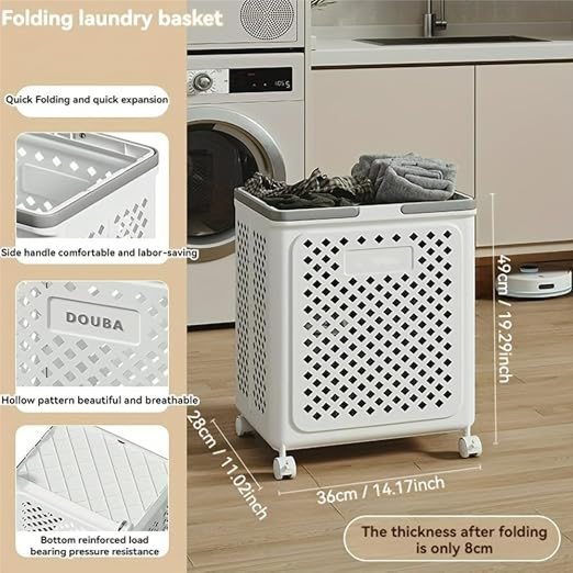 Plastic Foldable Laundry Basket with Wheels