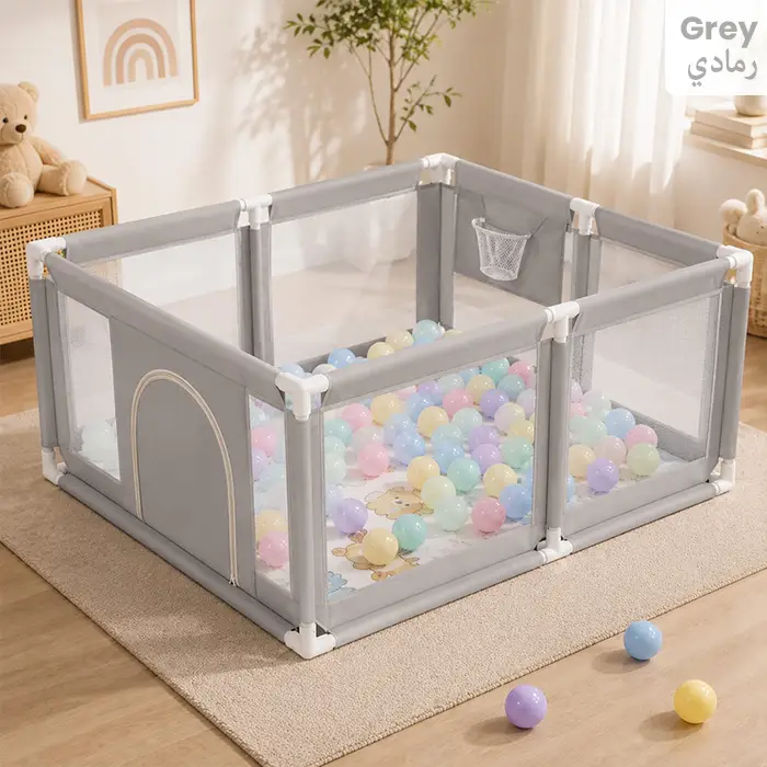 Baby Playpen with Basketball Hoop 126×126cm×66cm Large Indoor Outdoor Play Yard for Toddlers & Kids