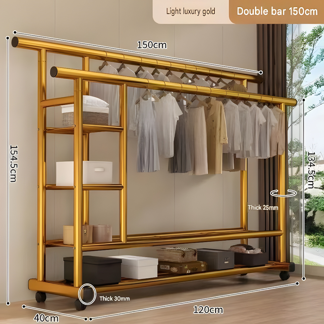 Heavy Duty Double Clothing Rack With Storage Shelves