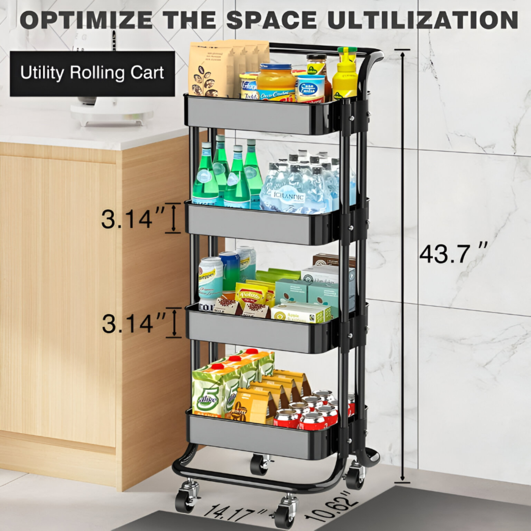 4 Layer Storage Trolley Rack Metal