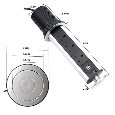 Pop up Extension cord 3 socket with 2usb port