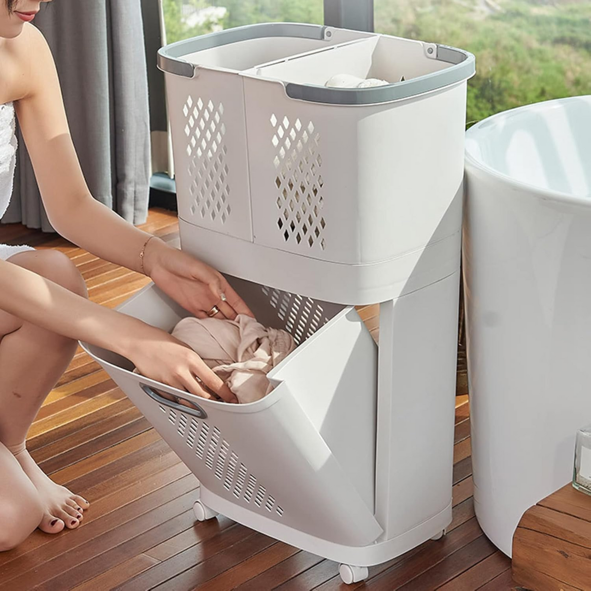 Rolling Laundry Basket With Drawers