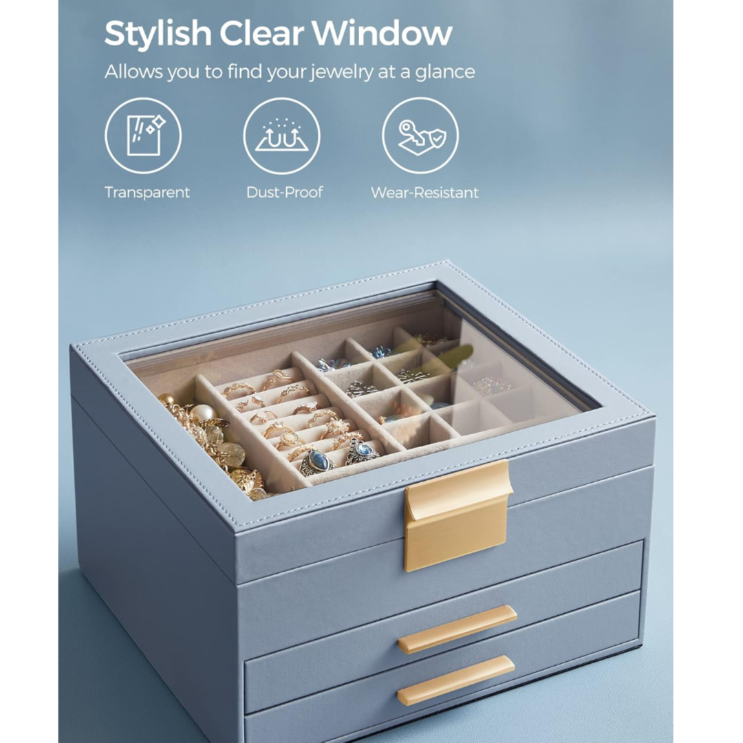 Jewelry Storage Box Organizer with 2 Drawers