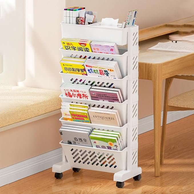Multilayer Book Shelf with Wheels 5 Tier