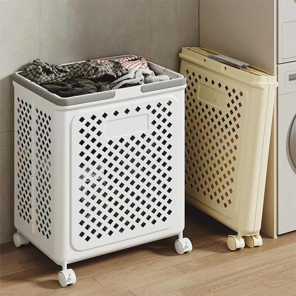 Plastic Foldable Laundry Basket with Wheels
