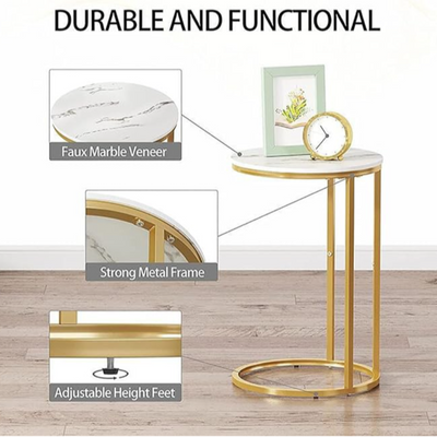 Marble C Shaped Sofa Side Table