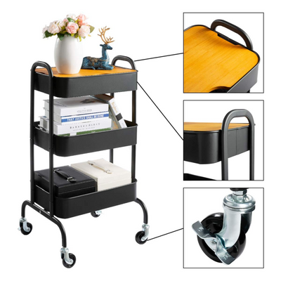 3-Tier Metal Storage Rack With Wooden Base