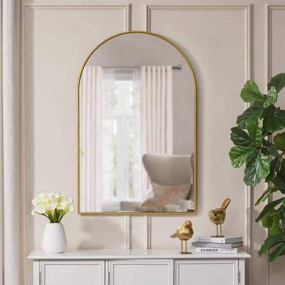 Wall Mounted Arched Golden Frame Mirror