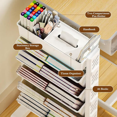 Multilayer Book Shelf with Wheels 5 Tier