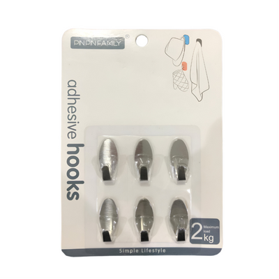 Adhesive Stainless steel Hooks 6pcs
