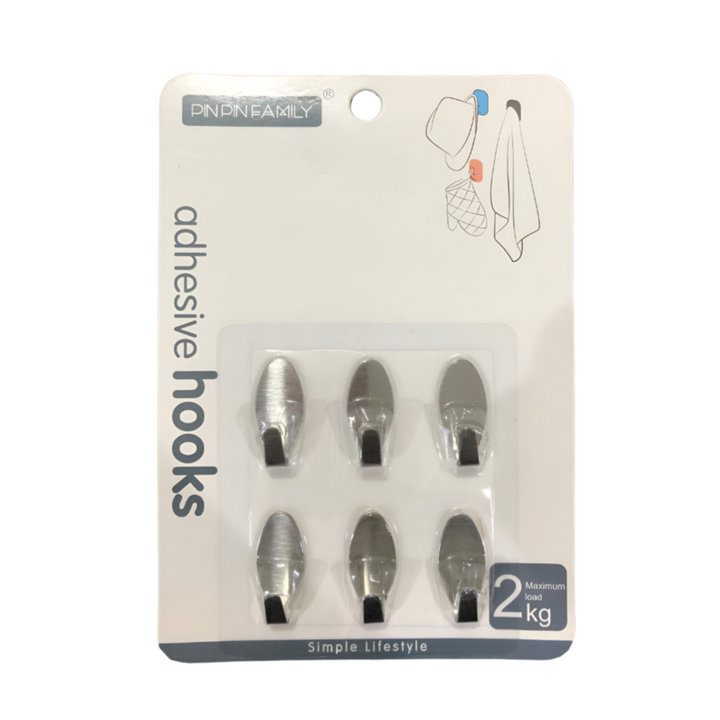 Adhesive Stainless steel Hooks 6pcs