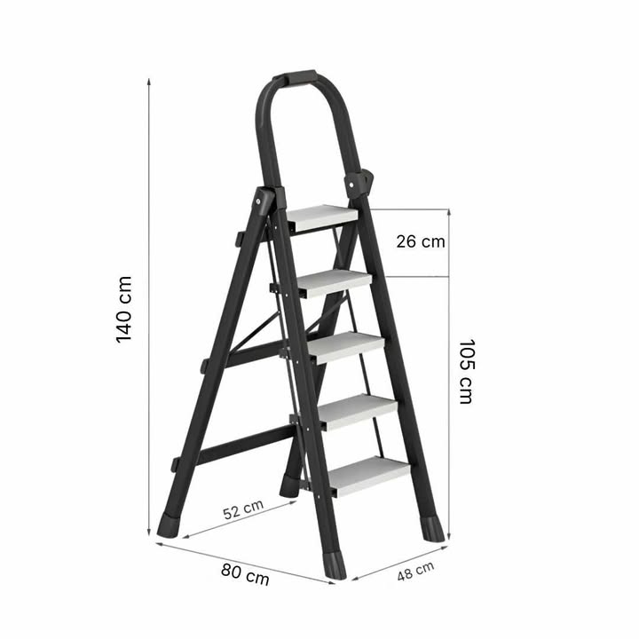 Household Aluminum Folding 5 Step Ladder black