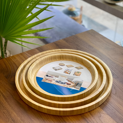 Round Bamboo Serving Trays Set 3Pcs