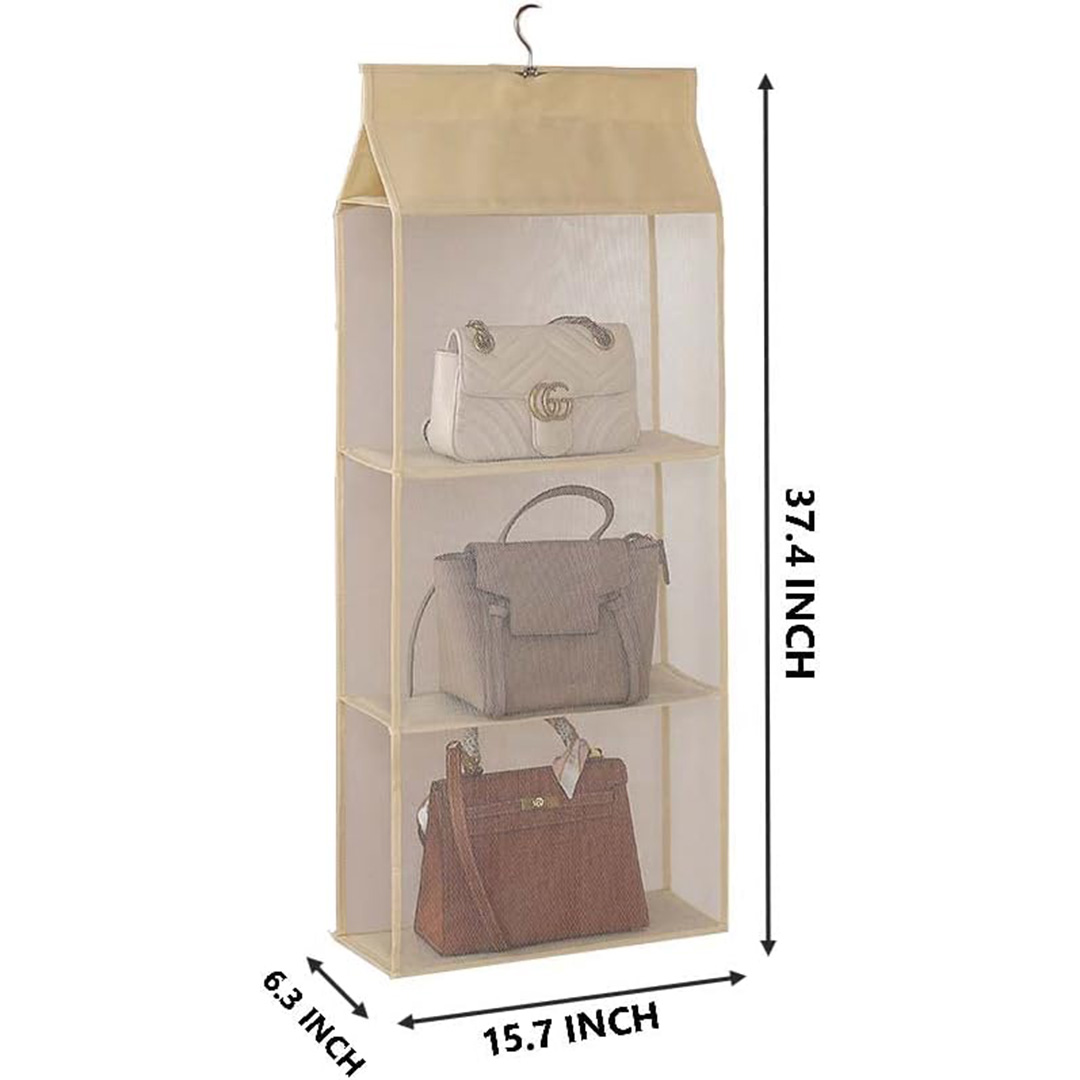 Handbag Storage Organiser Oxford Fabric Hanging 3 Shelf
