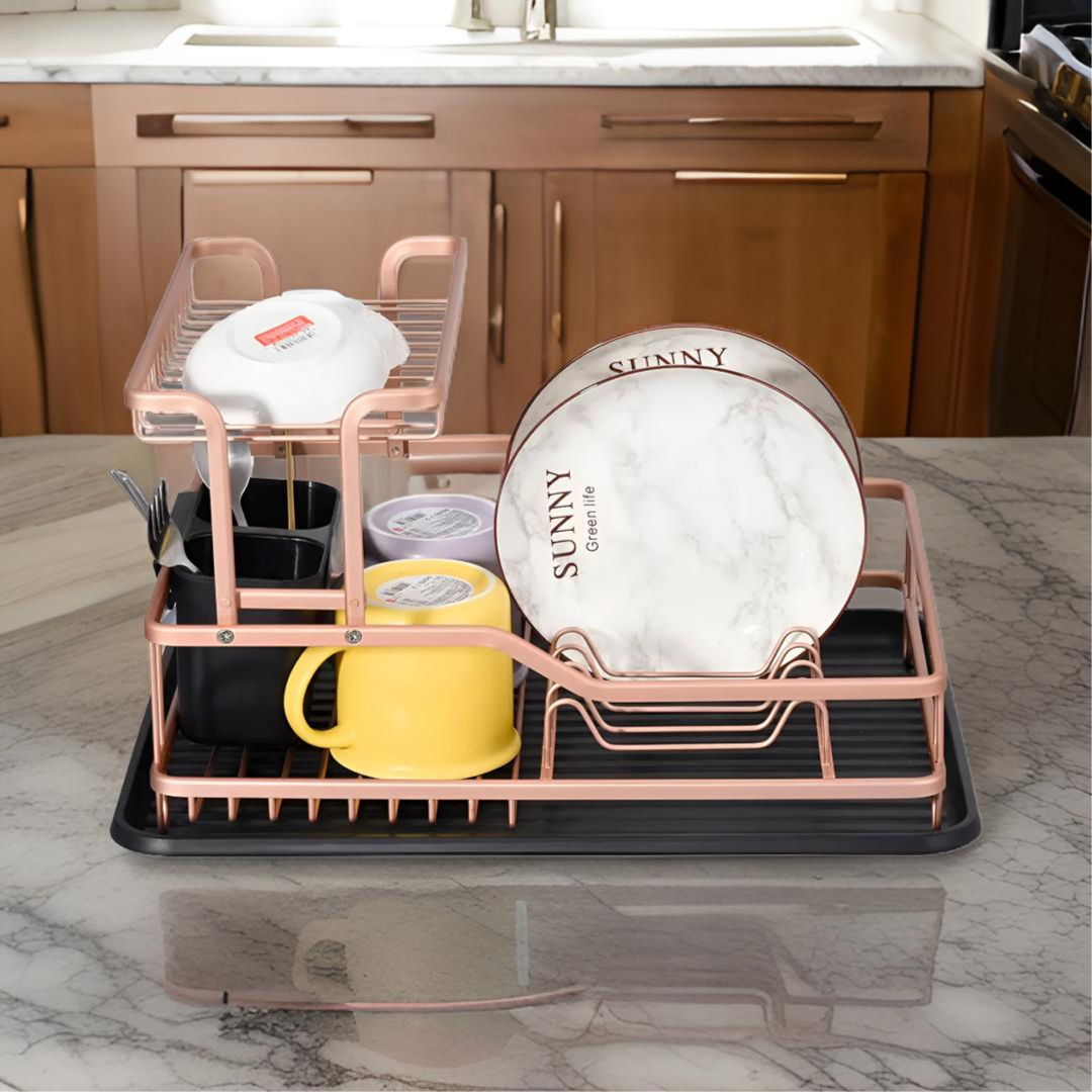 2 Layer Kitchen Stainless Steel Dish Rack gold