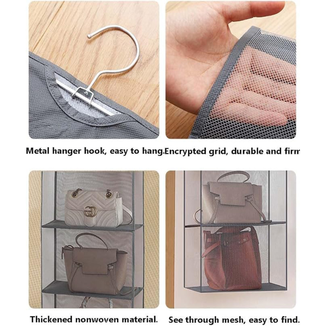 Handbag Storage Organiser Oxford Fabric Hanging 3 Shelf