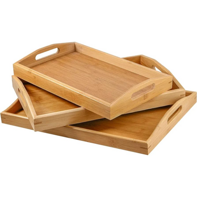 Bamboo Serving Tray Set Rectangular 3 Sizes