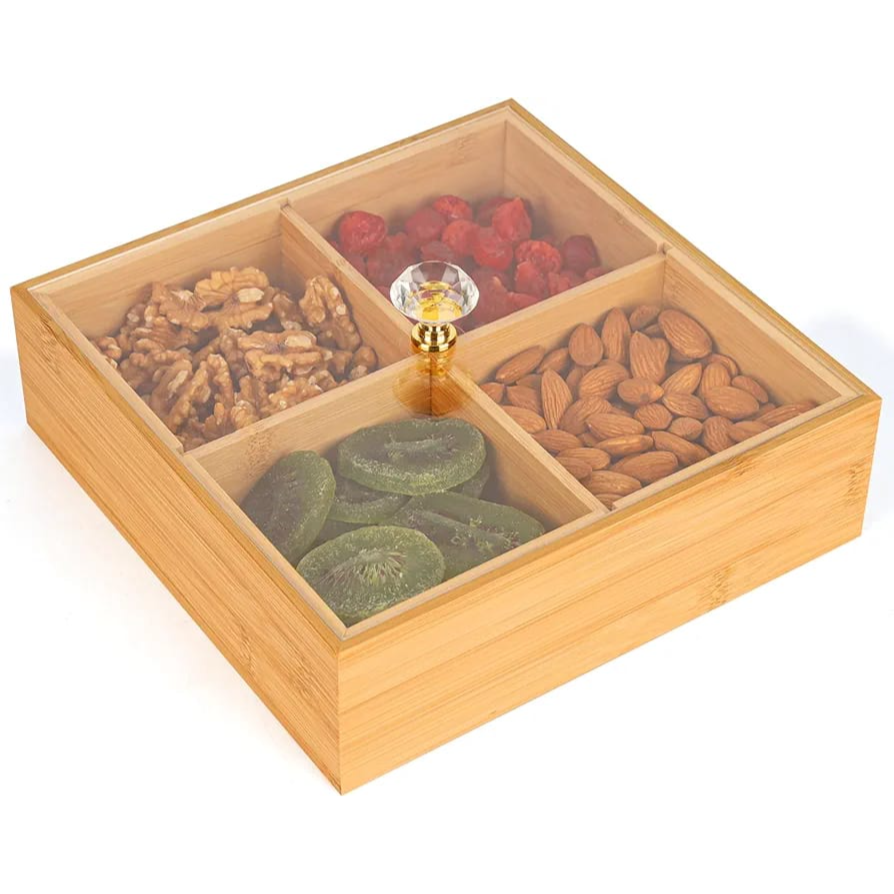 Wooden Dried Fruit Snacks Storage Box 4 Slots