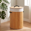 Bamboo Woven Laundry Basket Round With Lid