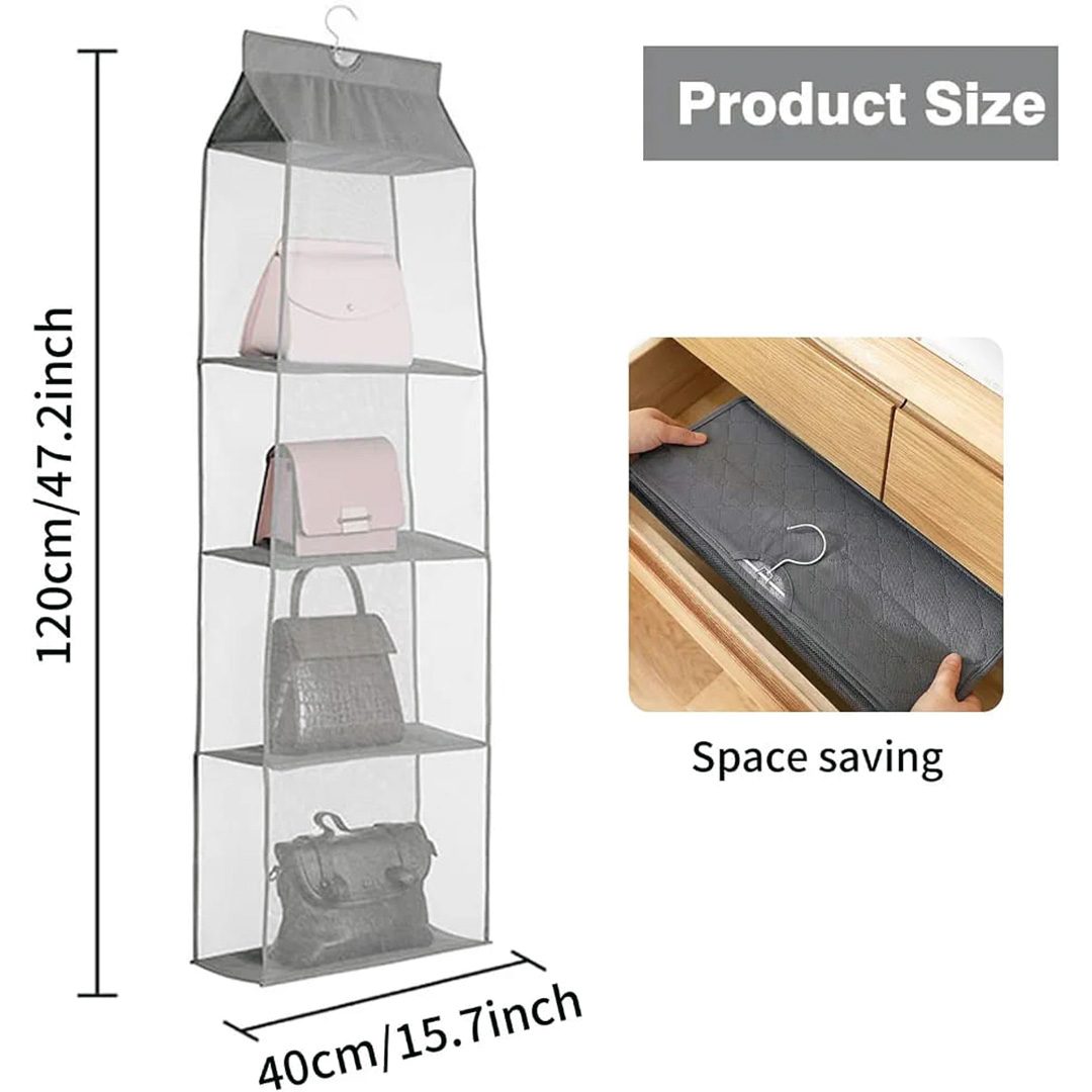 Handbag Storage Organiser Oxford Fabric Hanging 4 Shelf